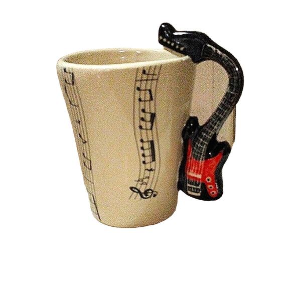 Black Electric Guitar COFFEE CUP Beige Mug Handle Rock Musician Music Ecclectic - Picture 5 of 6